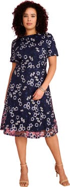 Roaman's Plus Size Lace V Neck Long Sleeve Floral Dress