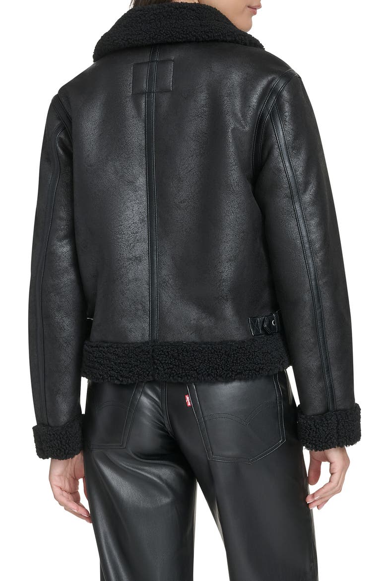 Faux Leather & Faux Shearling Bomber Jacket, Alternate, color, BLACK
