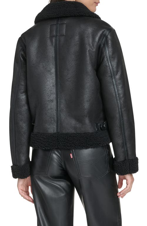 Levi's Faux Leather & Faux Shearling Bomber Jacket In Black