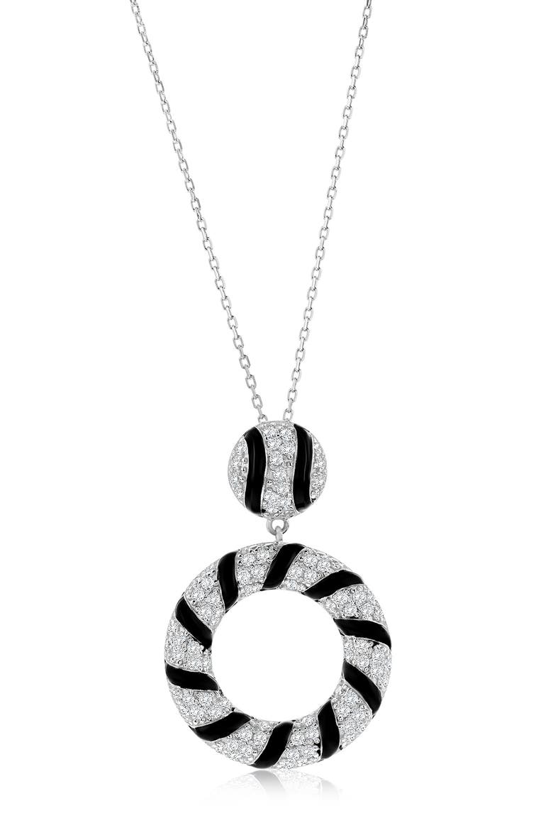 Pavé Cubic Zirconia Black Enamel Circle Pendant Necklace, Main, color, BLACK