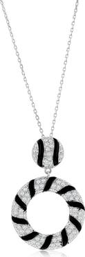 SUZY LEVIAN Pavé Cubic Zirconia Black Enamel Circle Pendant Necklace
