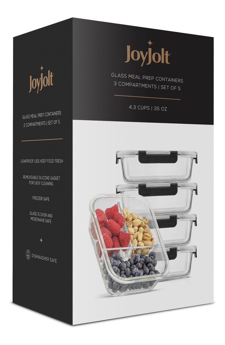 JoyJolt 5-Piece Glass Food Storage Containers with Airtight Lids, Alternate, color, 