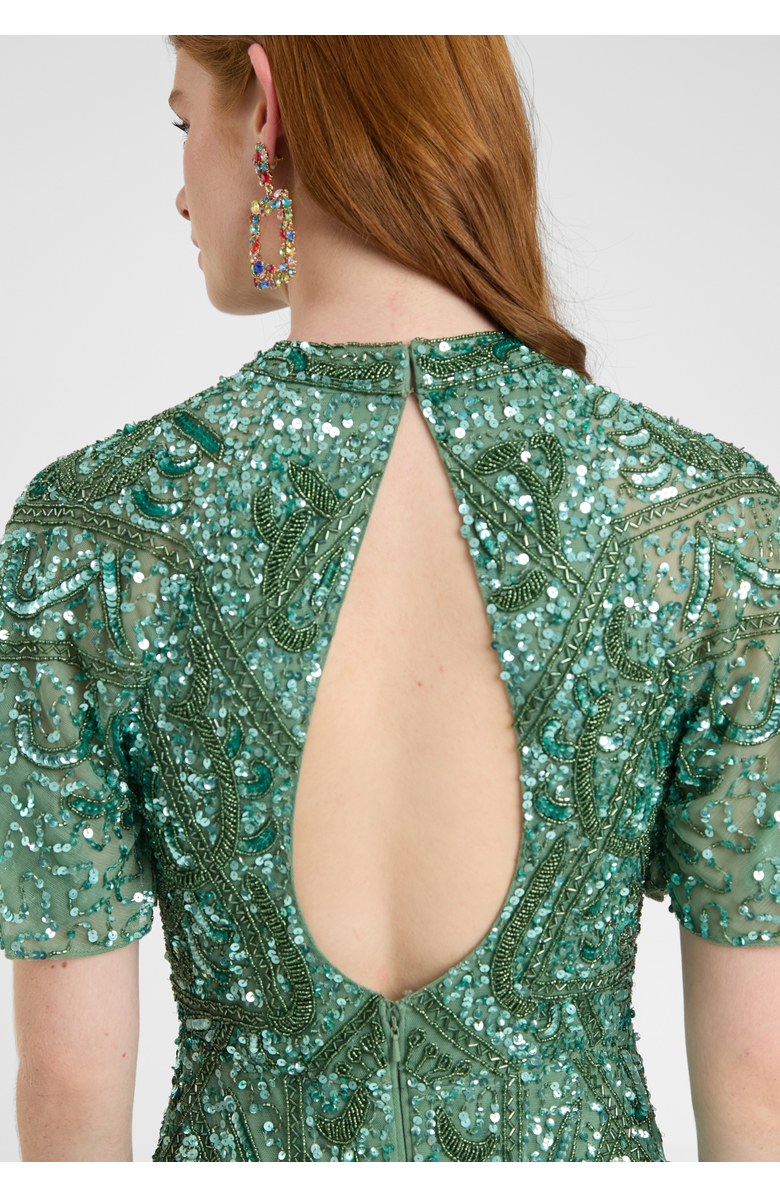 BEAUUT Embellished Sequin Beaded With Short Flutter Sleeves Maxi Dress, Alternate, color, Green