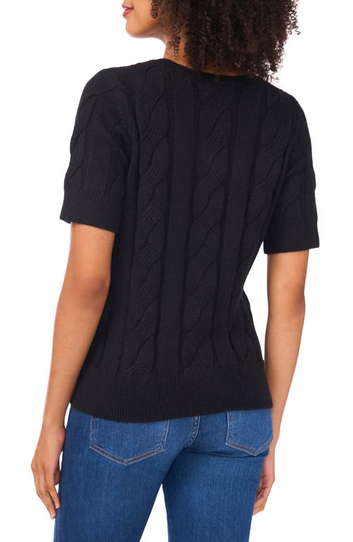 Cece Short Sleeve Cable Stitch Sweater In Black