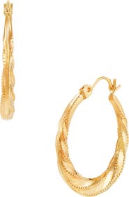 Frankie & Zoe 14K Yellow Gold Bead Textured Twisted Hoop Earrings