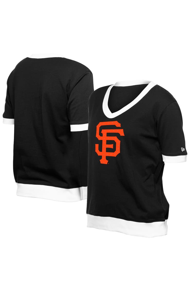 New Era Women's New Era Black San Francisco Giants Game Day Rhinestone V-Neck T-Shirt, Alternate, color, Black
