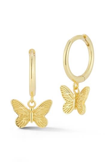 Glaze Jewelry Sterling Silver Butterfly Huggie Hoop Earrings In Gold