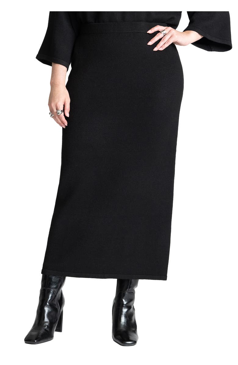 ELOQUII Sweater Maxi Skirt, Main, color, Black Onyx