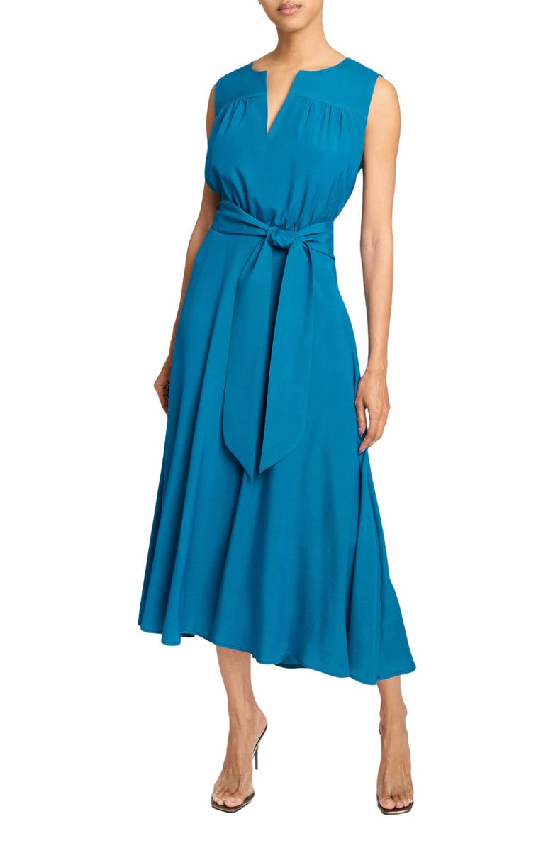 Santorelli MIRA Sleeveless Midi Dress with Hi-Lo Hemline in Silk Crepe de Chine, Alternate, color, 