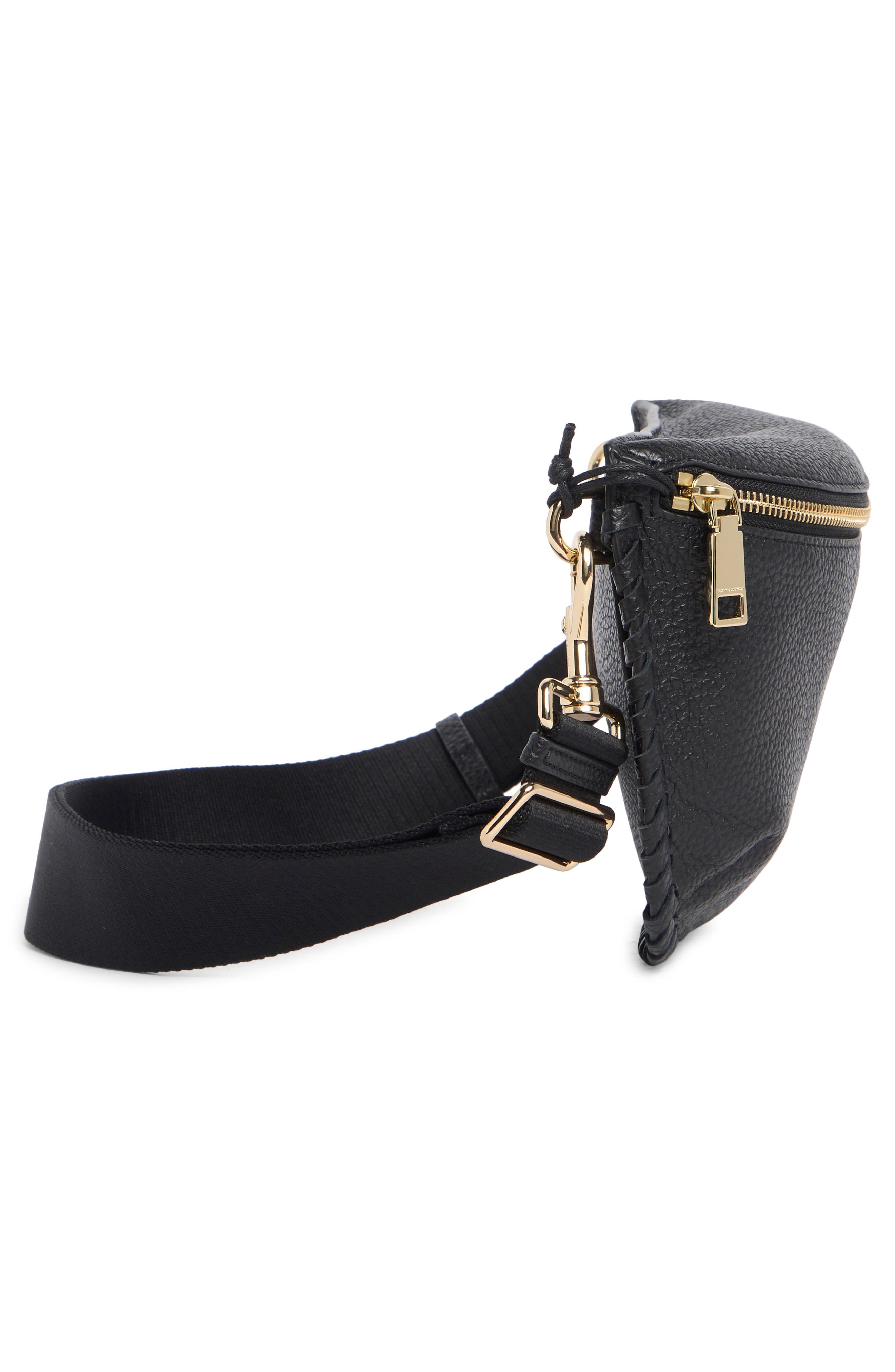 Rebecca Minkoff Darren Whipstitch Leather Belt Bag, Alternate, color, Black