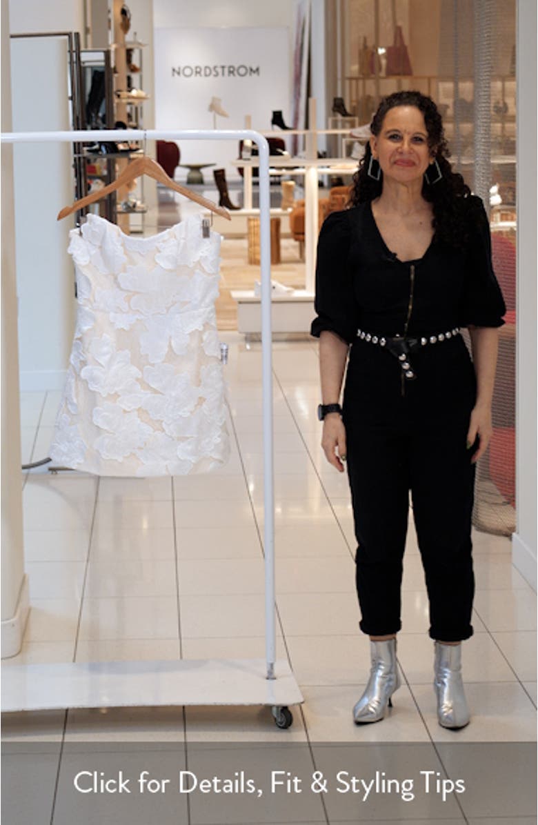 Amity Floral Embroidered Strapless Cocktail Minidress, sales video thumbnail