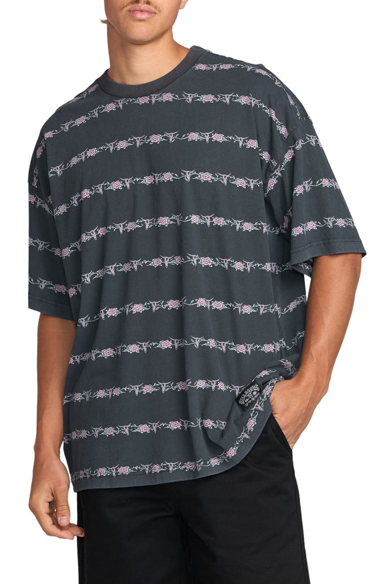 Raging Bull Floral Stripe T-Shirt, Main, color, WASHED BLACK