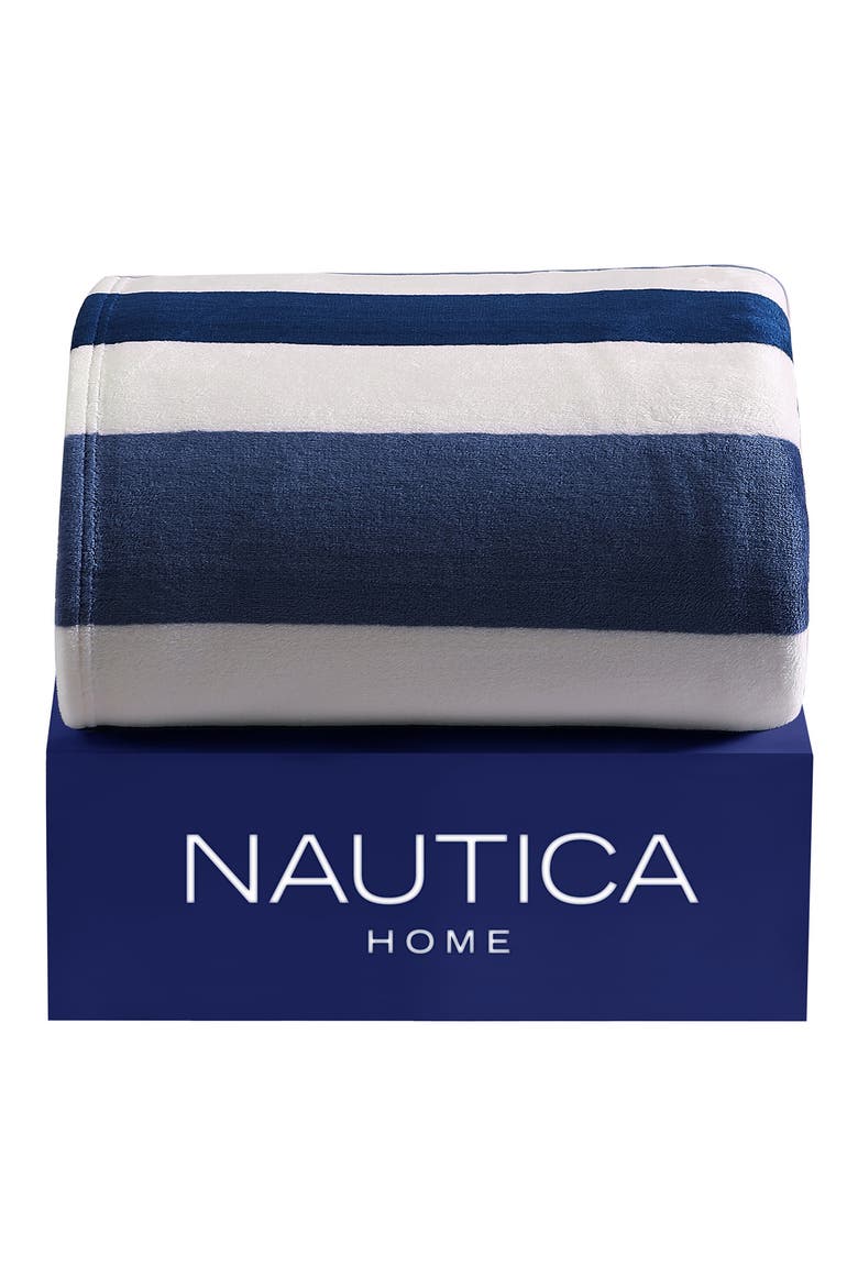 Awning Stripe Throw Blanket, Main, color, BLUE