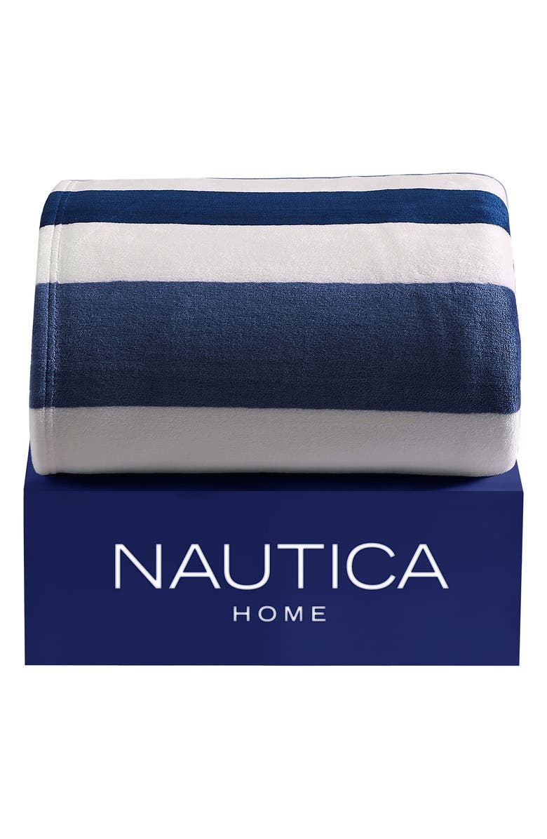Nautica Awning Stripe Throw Blanket, Main, color, Blue