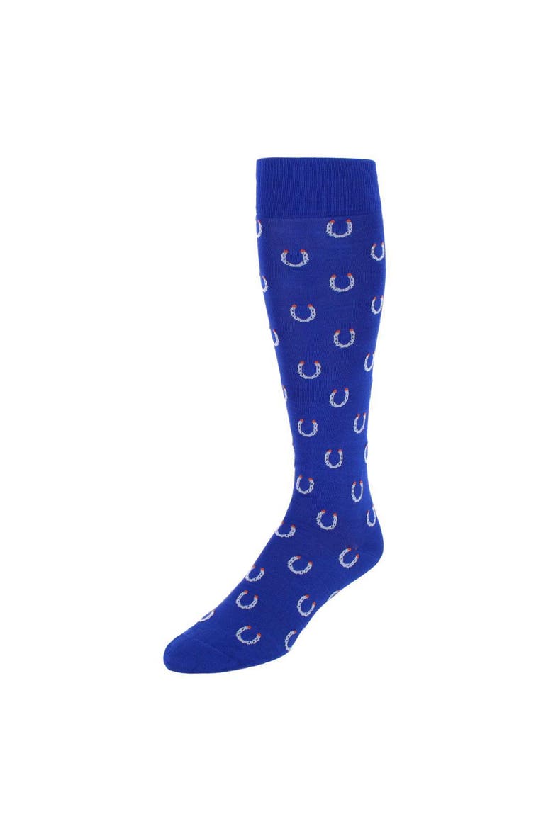 Lucky Horseshoe Mid-Calf Pima Cotton Dress Novelty Sock, Main, color, Royal Blue