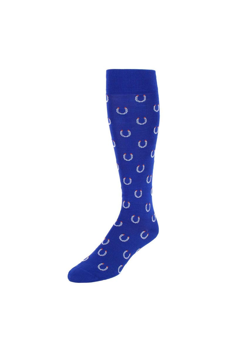Trafalgar Lucky Horseshoe Mid-Calf Pima Cotton Dress Novelty Sock, Main, color, Royal Blue
