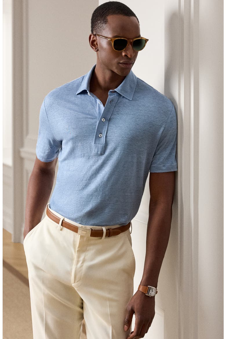 Linen Jersey Polo, Alternate, color, BLUE