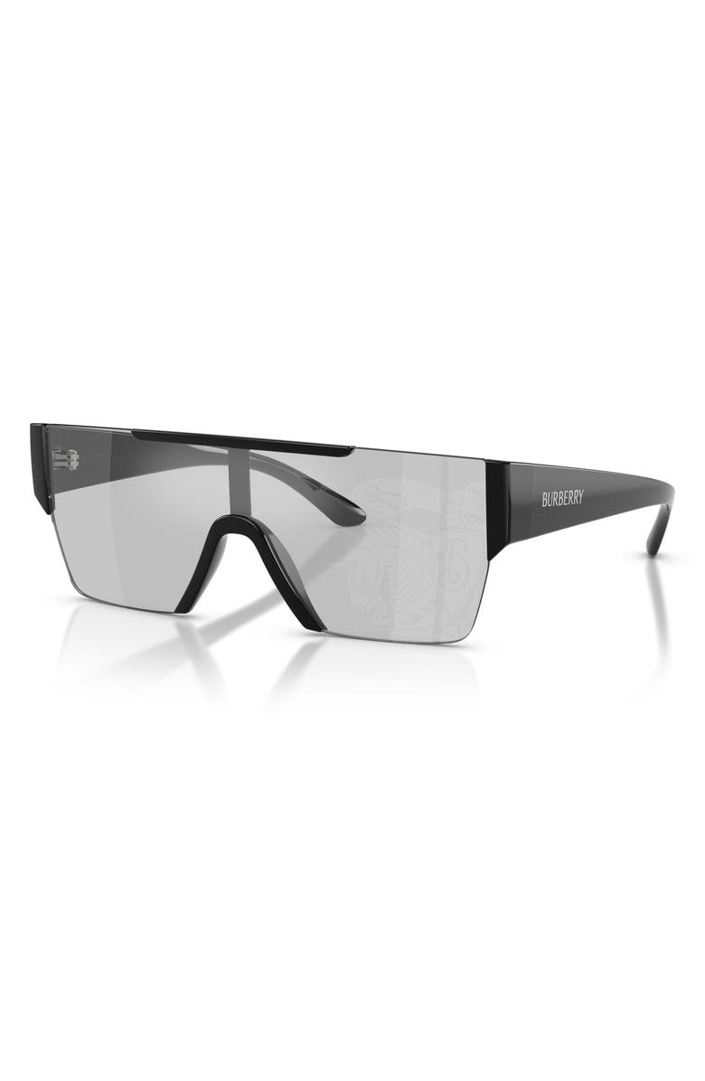 Burberry 138mm Shield Sunglasses, Alternate, color, Black / Light Grey Silver