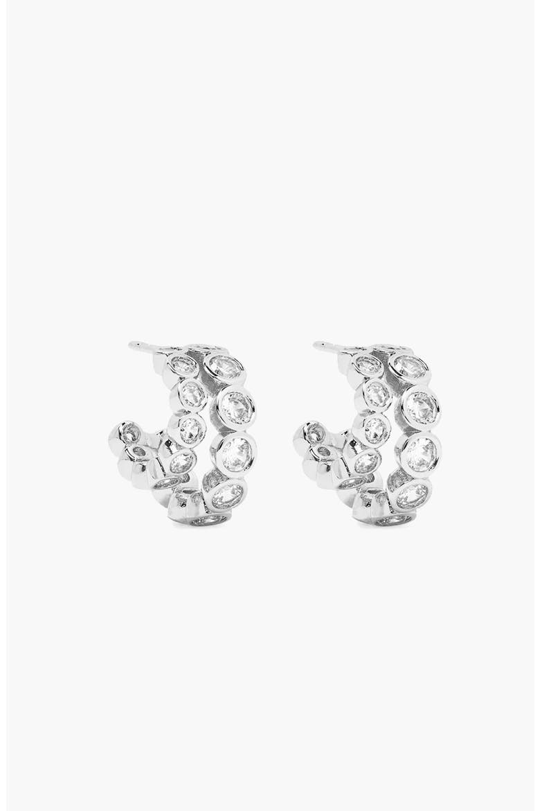 Averto Mini Crystal Double Hoop Earrings in Silver, Main, color, Silver