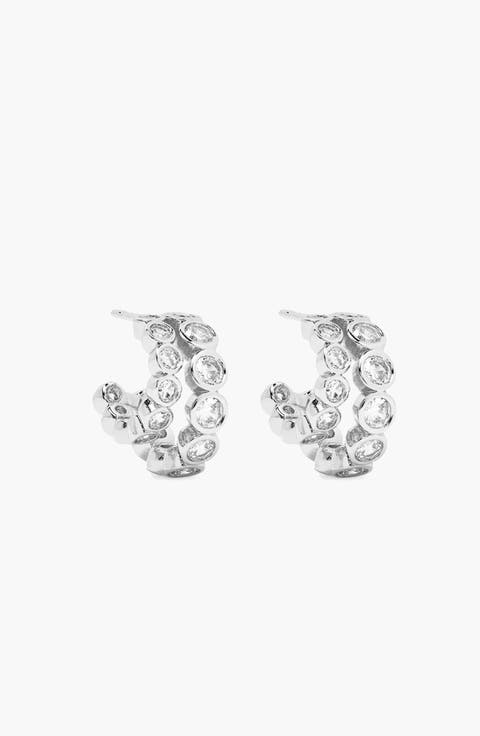 Averto Mini Crystal Double Hoop Earrings in Silver