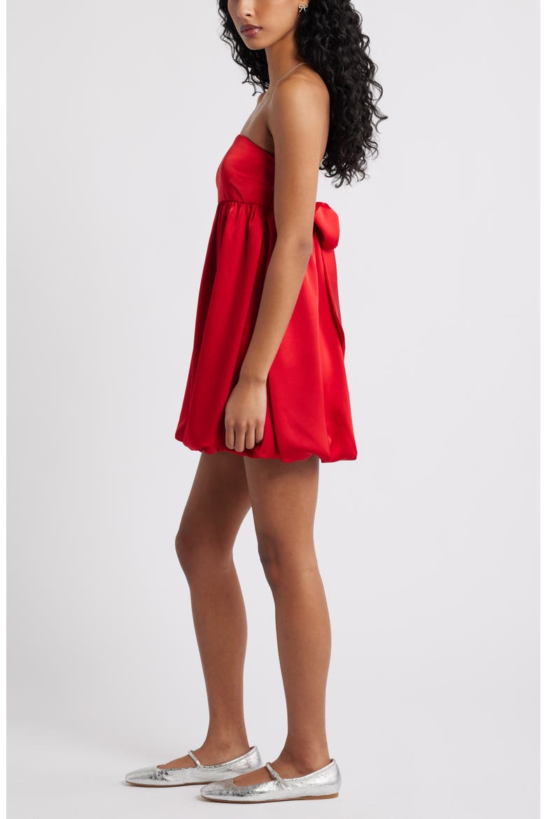 Satin Bow Back Bubble Minidress, Alternate, color, RED SALSA