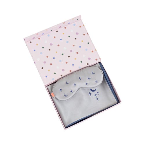 Lost Pattern Nyc "moonlit Stars" Silk 2 Piece Gift Set Silk Pillowcase & Silk Sleep Eye Mask In Blue