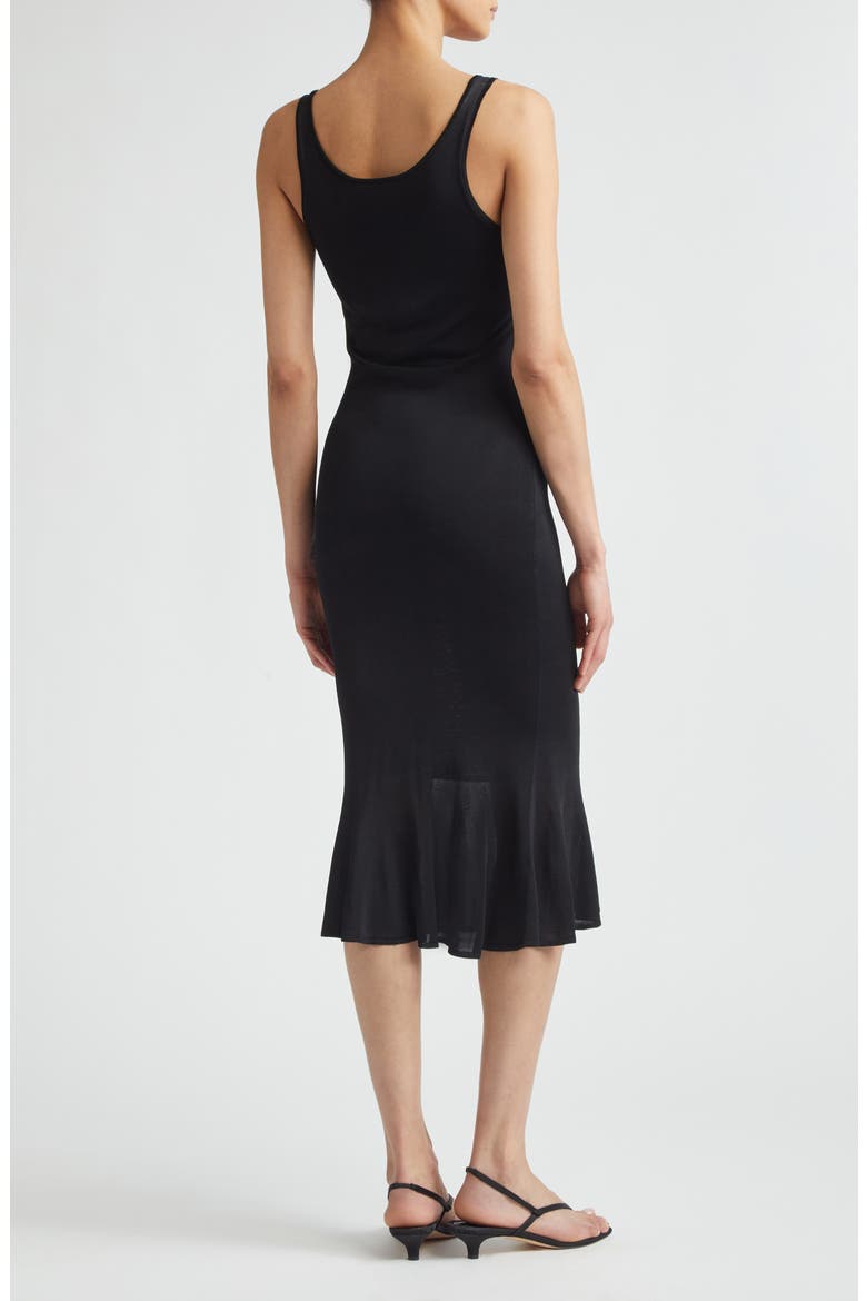 Fluted Hem Midi Dress, Alternate, color, BLACK