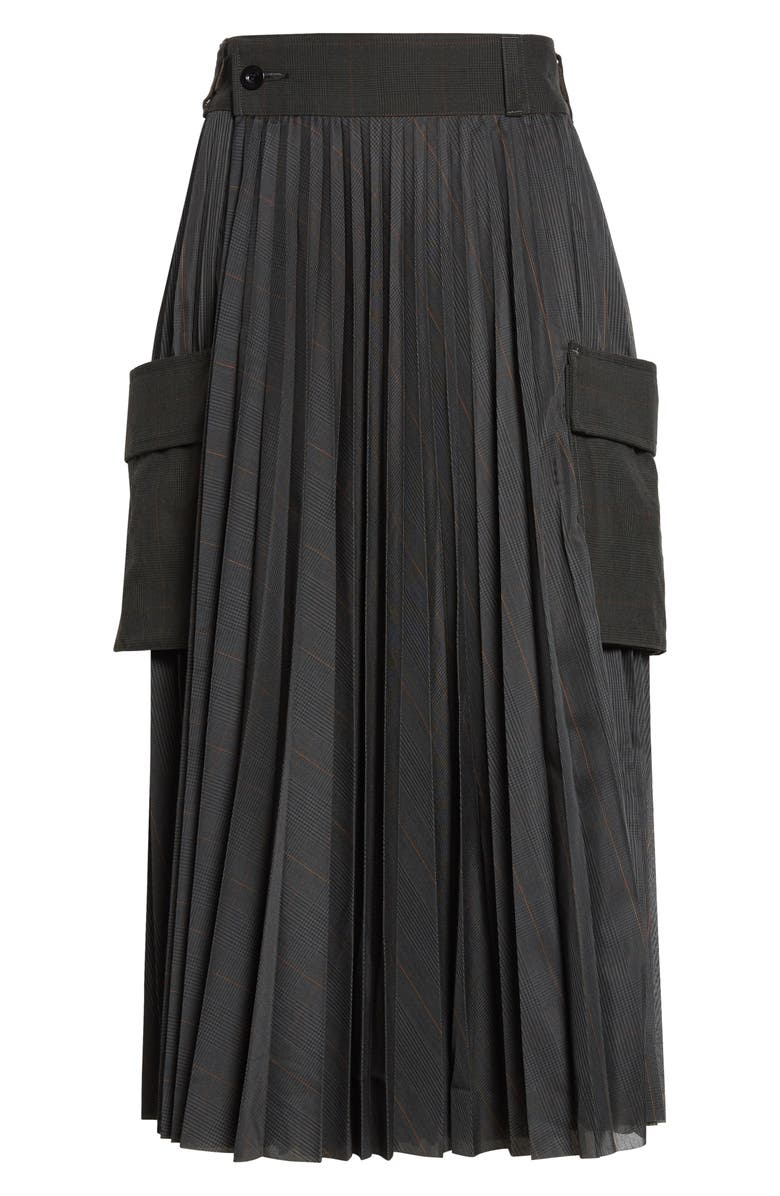 Sacai Glen Check Pleated Skirt, Alternate, color, Black/ Khaki