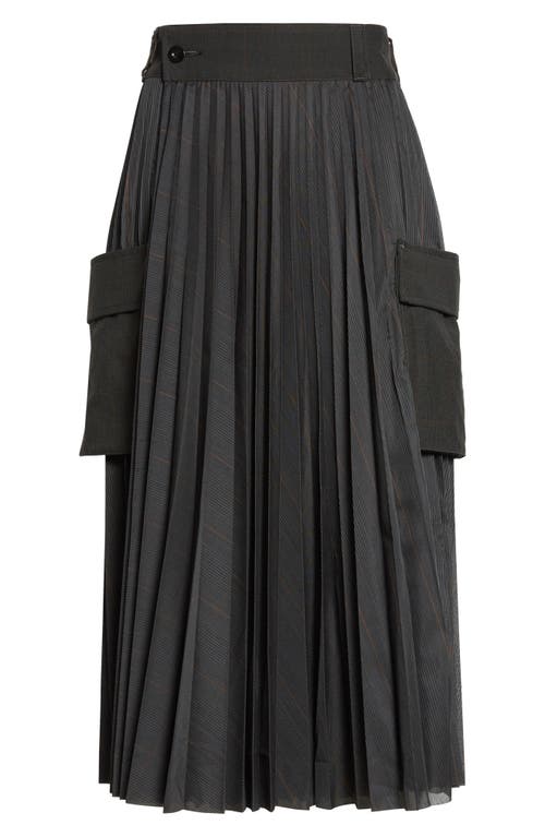 Sacai Glen Pleated Check-print Midi Skirt In Black