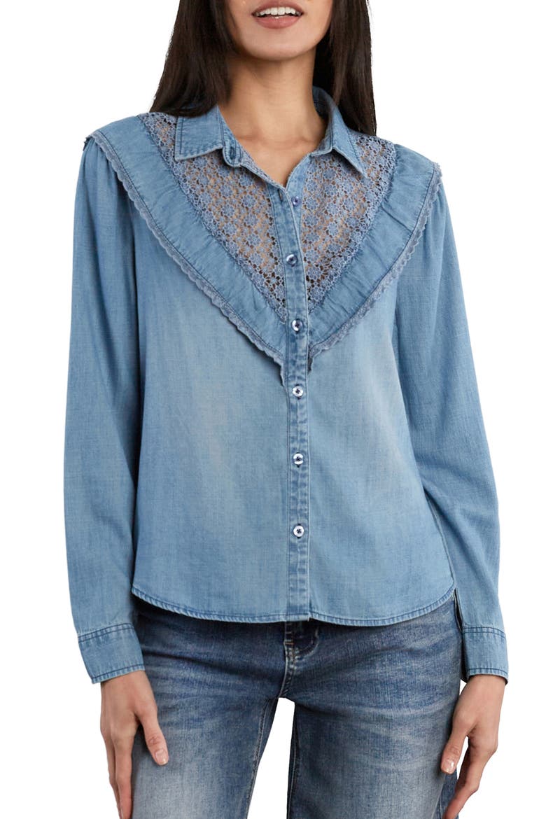 Regent Ruffle Lace Detail Shirt, Main, color, WASHED BLUE