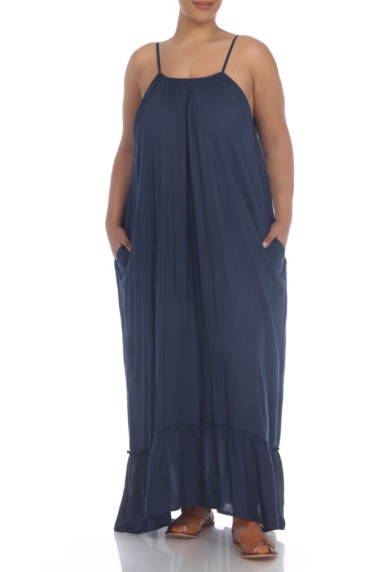 Spaghetti Strap Maxi Dress with Ruffle Hem, Main, color, MIDNIGHT MW