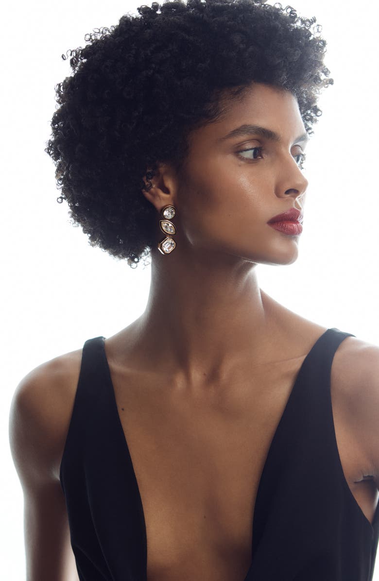 Reiss Crista Crystal & Enamel Drop Earrings, Alternate, color, Gold Tone / Clear / Black