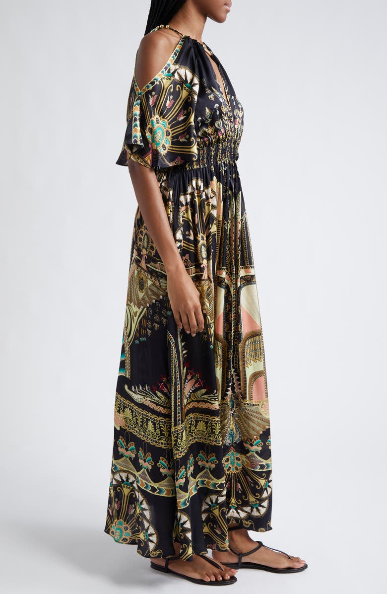 Camilla They Called Her Nefertari Chain Detail Flutter Sleeve Silk Dress, Alternate, color, 