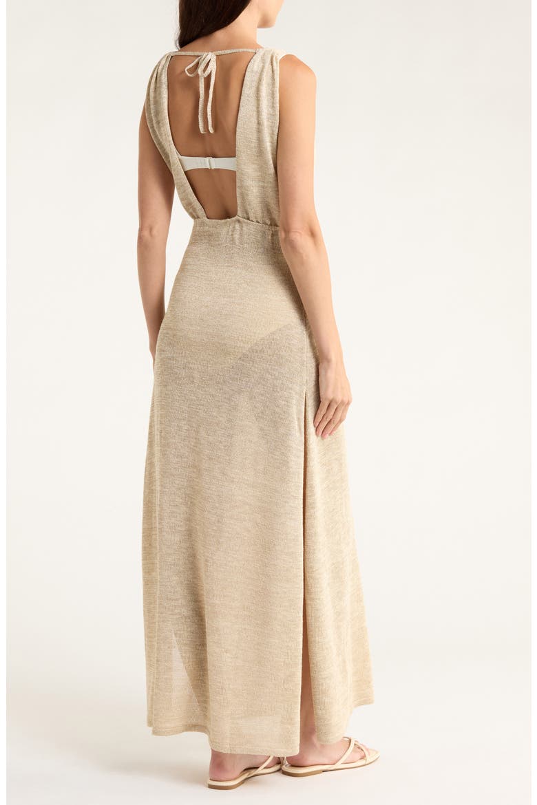 Plunge Neck Maxi Cover-Up Sweater Dress, Alternate, color, BEIGE