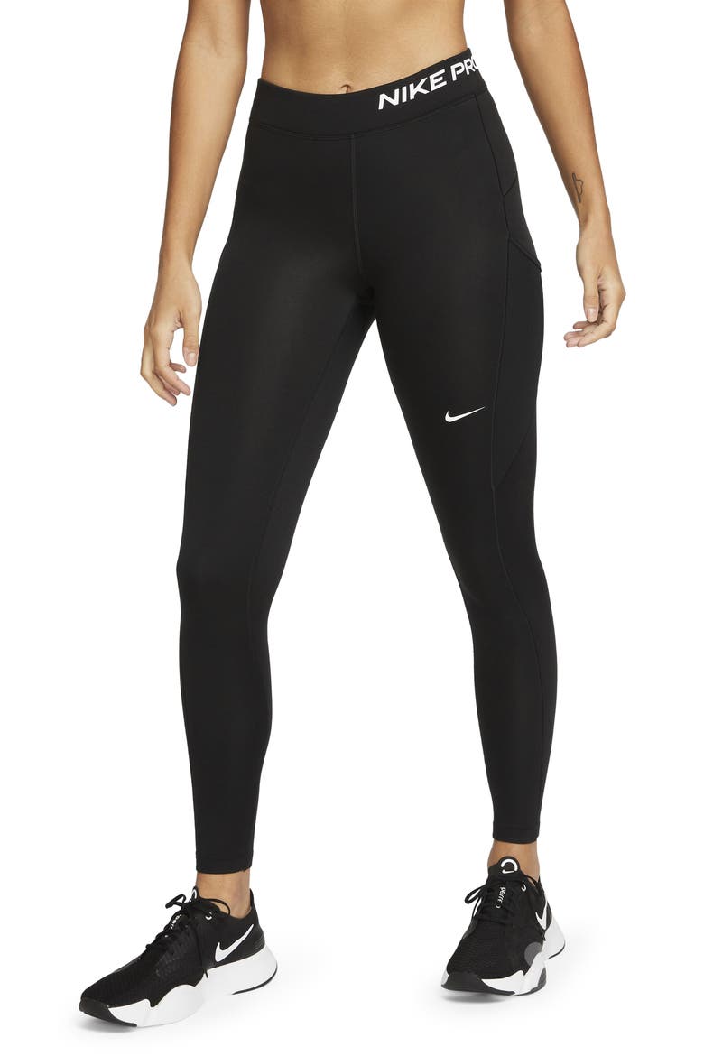 Pro Therma-FIT Mid Rise Pocket Leggings, Main, color, BLACK/ WHITE