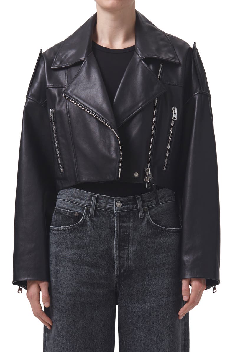 AGOLDE Remi Crop Leather Biker Jacket, Main, color, 