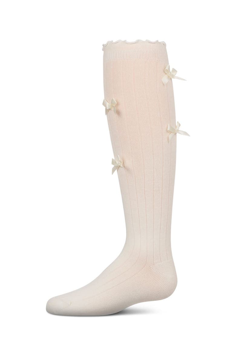 All Over Bow Knee High Socks, Main, color, Winter White