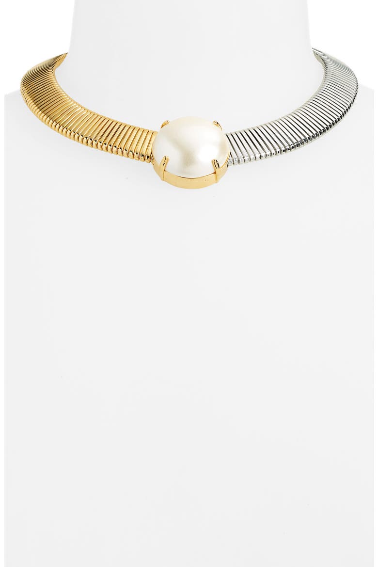 Mixed Metal Oversize Imitation Pearl Snake Chain Choker, Alternate, color, MIXED METALLIC