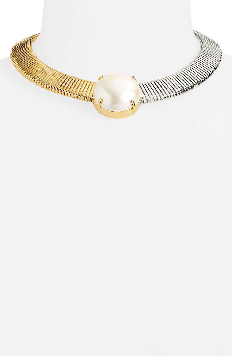 Lele Sadoughi Mixed Metal Oversize Imitation Pearl Snake Chain Choker, Alternate, color, 