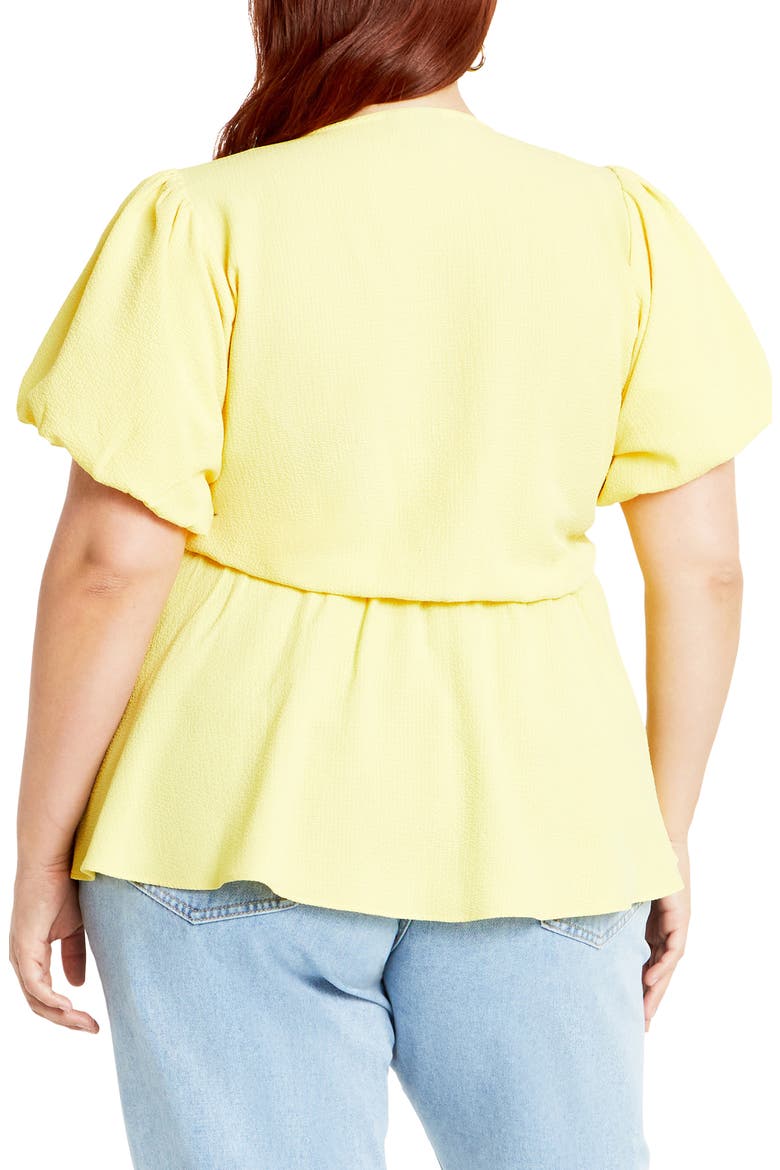 Christa Puff Sleeve Faux Wrap Top, Alternate, color, BUTTERCUP