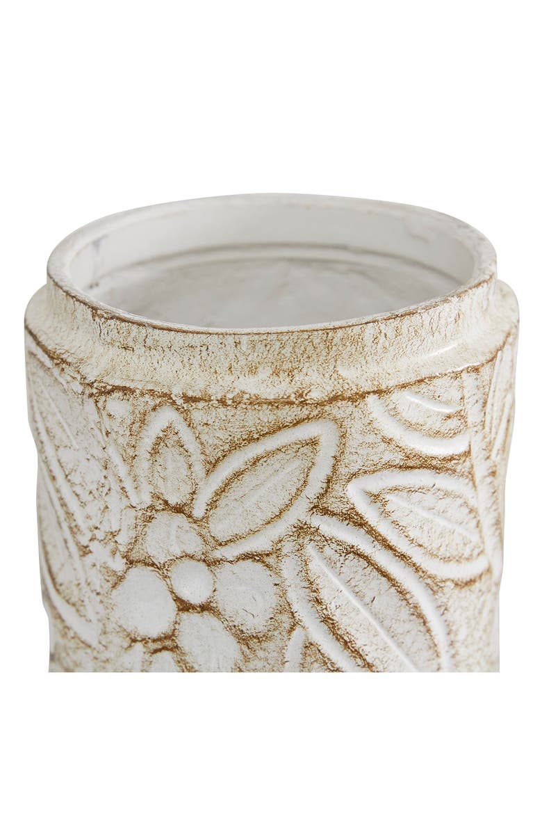 White Ceramic Handmade Intricately Carved Decorative Jar with Wood Lid - Set of 2, Alternate, color, WHITE