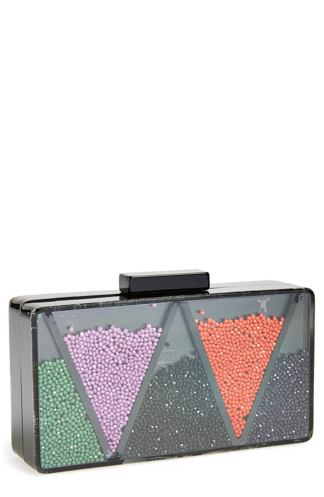 SR Squared by Sondra Roberts Lucite® Loose Bead Clutch, Main, color, BLACK MULTI
