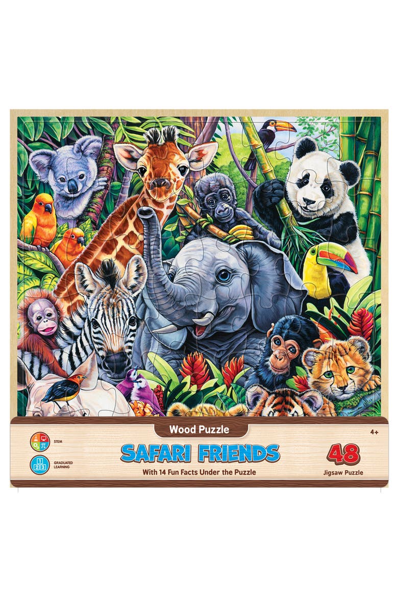 Safari Friends 48 Piece Wood Puzzle, Main, color, Multicolor