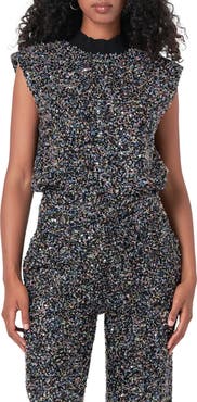 Endless Rose Cap Sleeve Bouclé Tweed Top
