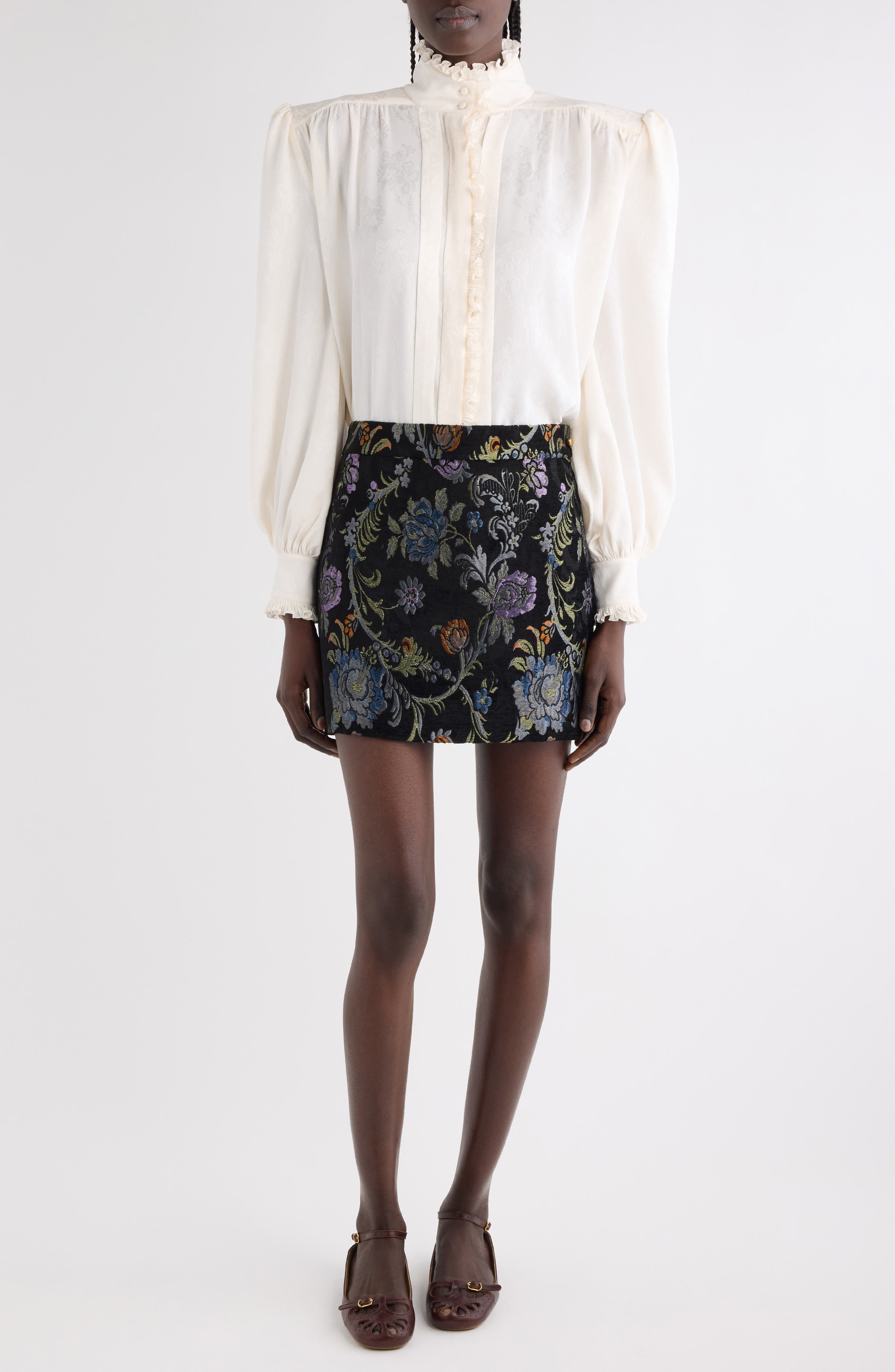 Floral Long Sleeve Organic Silk Button-Up Top
