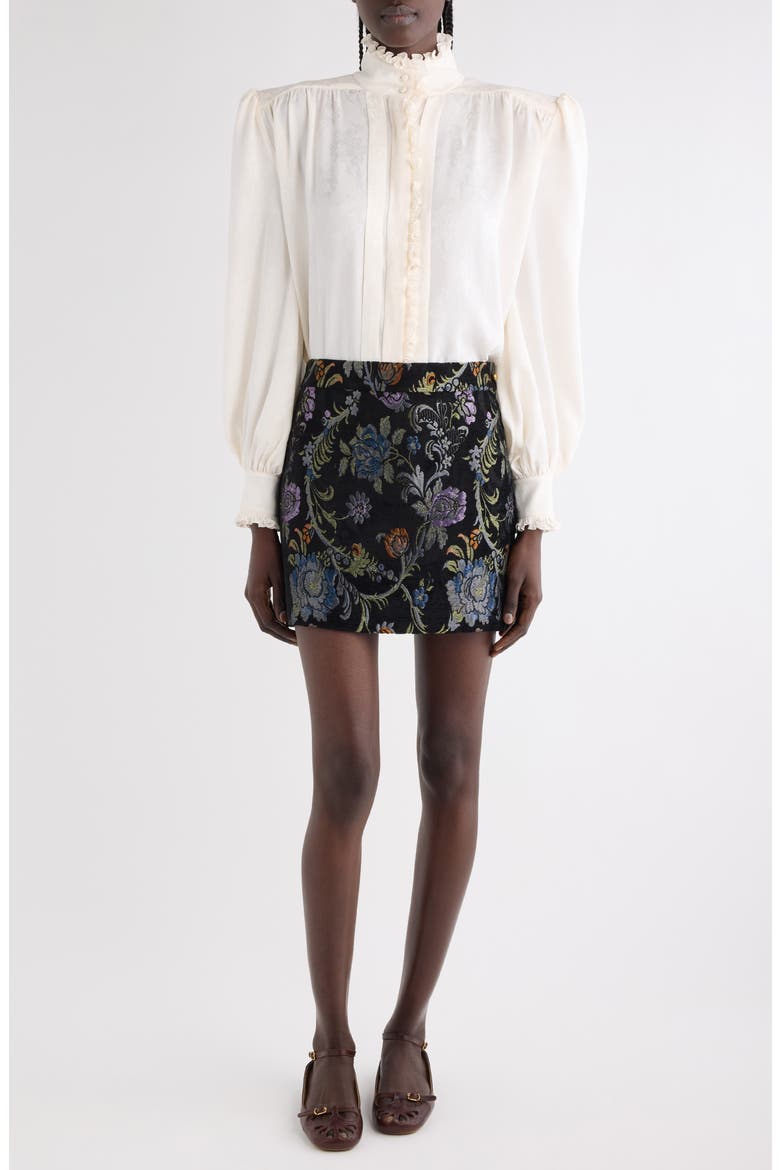 Floral Long Sleeve Organic Silk Button-Up Top, Main, color, ICONIC MILK