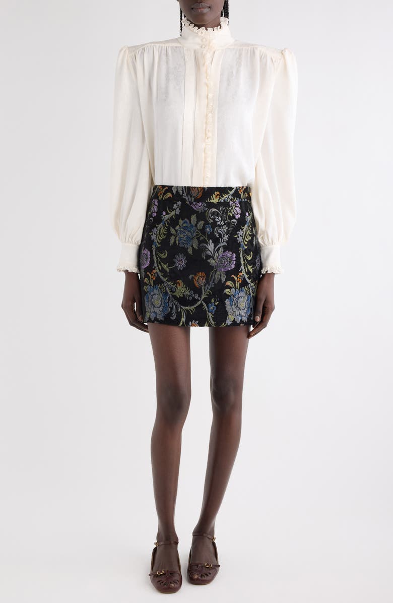 Chloé Floral Long Sleeve Organic Silk Button-Up Top, Main, color, Iconic Milk