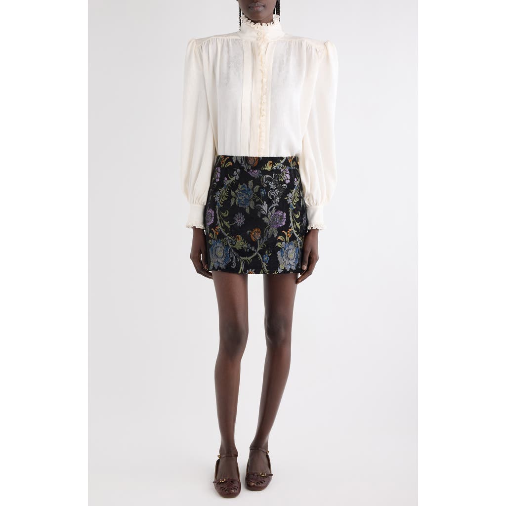 Chloé Floral Long Sleeve Organic Silk Button-up Top In White