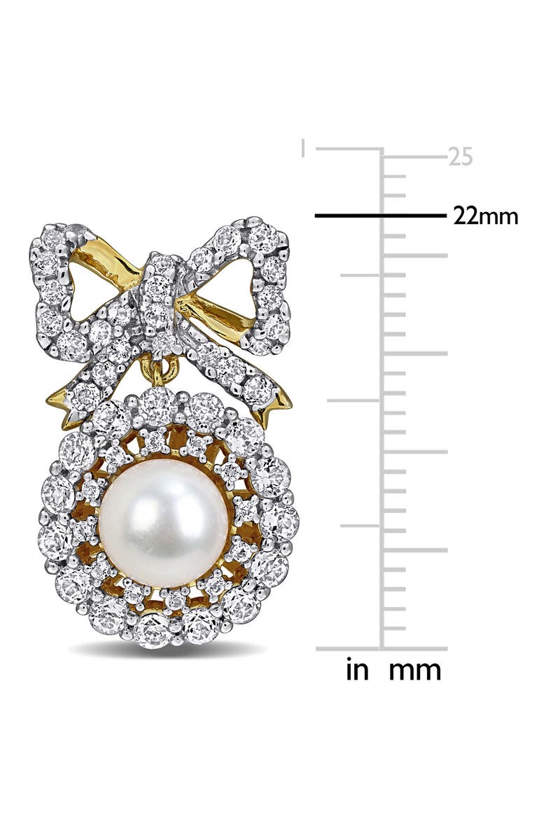 6-6.5mm Cultured Freshwater Pearl & White Topaz Bow Stud Earrings, Alternate, color, WHITE