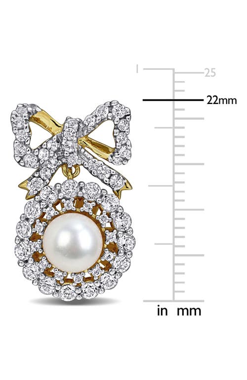 Delmar 6-6.5mm Cultured Freshwater Pearl & White Topaz Bow Stud Earrings In White